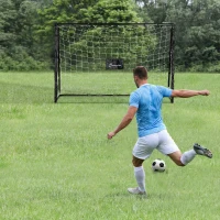 Soozier 6ft x 4ft Soccer Goal Net with Metal Frame, PE Mesh, Ground Stakes, Easy Assembly, Black(m-1)