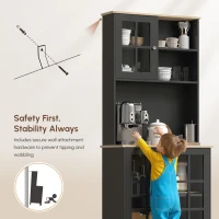 HOMCOM Kitchen Buffet with Hutch, Storage Pantry with 3 Cabinets, 2 Open Shelves and Large Countertop, Black(m-6)