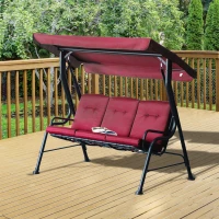 Outsunny 3-Person Porch Swing Chair, Patio Swing Bench with Adjustable Canopy, Removable Thicken Cushion and Weather Resistant Steel Frame for Outdoor, Garden, Poolside, Wine Red(m-1)