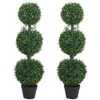 HOMCOM 3.3FT Artificial Boxwood Topiary Tree Set of 2, Faux Three Ball Topiary Tree in Pot for Indoor Outdoor Decor, Green(m-2)