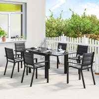 Outsunny Patio Dining Set for 6, Aluminum Expandable Outdoor Table and 6 Stackable Chairs with Padded Back, Mesh Seat, Black(m-1)