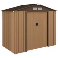Outsunny 7' x 4' Outdoor Storage Shed, Garden Tool House w/ Foundation Kit Vents & Sliding Doors for Backyard Patio, Brown(m-1)