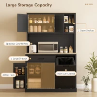 HOMCOM 69" Pantry Cabinet with Charging Station, Kitchen Cabinet with Microwave Stand, Tilt-Out Trash Can Cabinet, Black(m-4)