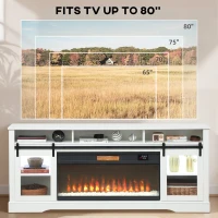 HOMCOM Fireplace TV Stand for TVs Up to 80 Inch, TV Console with Electric Fireplace, Open Storage and Side Cabinets, White(m-7)