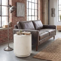 HOMCOM Lightweight Accent Table with Concrete Finish Round Side Table, Cream White(m-8)