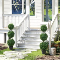 HOMCOM 3.3FT Artificial Boxwood Topiary Tree Set of 2, Faux Three Ball Topiary Tree in Pot for Indoor Outdoor Decor, Green(m-9)