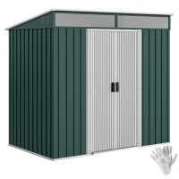 Outsunny 6.5x4FT Galvanised Metal Shed with Foundation Kit, Lockable Garden Tool Storage House with Sliding Doors, Vents, Green(m-11)