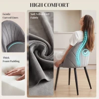 HOMCOM Armless Dining Chairs with Curved Backrest, Velvet-feel Accent Chairs for Kitchen, Living Room, Guest Room, Grey(m-6)