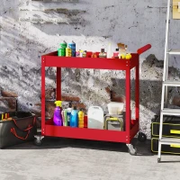 DURHAND Rolling Tool Cart, 2 Tier Mobile Service Utility Cart with Wheels, Red(m-8)