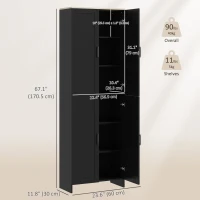 HOMCOM 67" 4-Door Kitchen Pantry Cabinet, Freestanding Storage Cabinet Cupboard with Adjustable Shelves, Black(m-3)