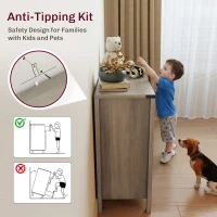 HOMCOM Side Cabinet, Farmhouse Kitchen Storage Cabinet w/ 2 Drawers and Shelves for Living Room, Entryway, Grey(m-7)