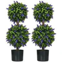 HOMCOM 2.3ft Set of 2 Artificial Plants, Lavender Flowers Ball Trees with Pot, for Home Indoor Outdoor Decor(m-2)