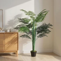 Outsunny 5FT Artificial Palm Tree, Fake Tropical Tree with Lifelike Leaves, Faux Plant in Pot for Indoor Decoration, Green(m-10)
