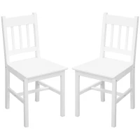 HOMCOM Dining Chairs Set of 2, Kitchen Chair with Slat Back, Pine Wood Structure for Living Room and Dining Room, White(m-2)