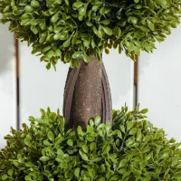 HOMCOM Set of 2 Artificial Ball Boxwood Topiary Trees, Fake Plants in Pots for Indoor Outdoor Decor, Green(m-10)