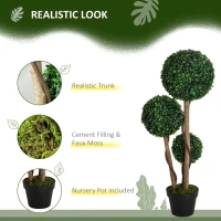 HOMCOM 35 Inch Potted Fake Plant, Artificial Boxwood Topiary Tree, Triple Ball Tree for Indoor and Outdoor, Dark Green(m-4)