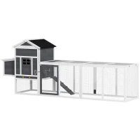 PawHut 117" Extra Large Chicken Coop with Asphalt Roof, Wooden Hen House with Slide-out Tray, Quail Hutch with Nesting Box, Grey(m-11)