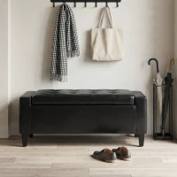 HOMCOM Storage Ottoman Bench, PU Leather Upholstered Bench with Tufted Design, Black(m-8)