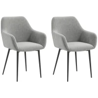 HOMCOM Dining Chairs Set of 2, Velvet-look Fabric Upholstered Kitchen Chairs with Backrest, Armrests and Steel Legs, Dark Grey(m-11)