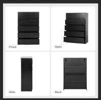 HOMCOM Dresser for Bedroom with 5 Drawers, Modern Chest of Drawers for Living Room, Closet, Hallway, Black(m-12)