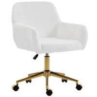 HOMCOM Office Chair, Faux Rabbit Fur Upholstered Vanity Desk Chair, Cream White(m-11)
