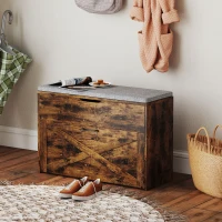 HOMCOM Shoe Storage Bench with Flip Drawer and Lift Top Storage, Entryway Bench with Seat Cushion for Hallway, Rustic Brown(m-8)