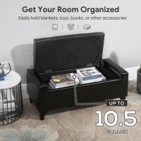HOMCOM Storage Ottoman Bench, PU Leather Upholstered Bench with Tufted Design, Black(m-4)
