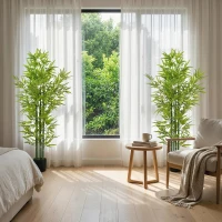 HOMCOM 5FT Artificial Bamboo Tree, Faux Decorative Plant in Nursery Pot for Indoor Decor, Set of 2(m-6)