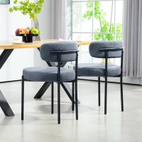 HOMCOM 2 Pieces Kitchen Chairs, Modern Dining Chairs w/ Berber Fleece Upholstery and Steel Legs for Living Room, Grey(m-7)