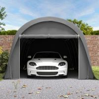 Outsunny 12' x 23.6' Heavy Duty Carport, UPF50+ Portable Garage Car Canopy Tent with Galvanized Frame, Large Door, Dark Gray(m-9)