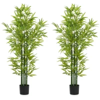 HOMCOM 5FT Artificial Bamboo Tree, Faux Decorative Plant in Nursery Pot for Indoor Decor, Set of 2(m-11)