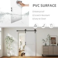 HOMCOM 36inx84in Barn Door with 6FT Sliding Door Hardware Kit, Handle, Upgraded Rollers and Floor Guide, Waterproof, White(m-4)