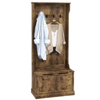 HOMCOM 4-In-1 Hall Tree with Coat Rack, Top Shelf, Shoe Storage and Bench Seat, Entryway Bench with 4 Hooks, Rustic Brown(m-11)