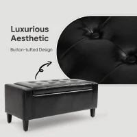 HOMCOM Storage Ottoman Bench, PU Leather Upholstered Bench with Tufted Design, Black(m-5)