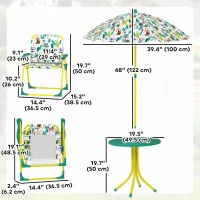 Qaba Kids Picnic Table, Kids Table and Chair Set with 2 Folding Chairs and Umbrella for Backyard, Garden, Patio, Green(m-3)