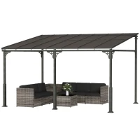 Outsunny 13' x 10' Lean to Gazebo, Hardtop Wall Mounted Outdoor Pergola with Polycarbonate Roof and Metal-Aluminium Frame(m-2)