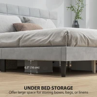 HOMCOM King Size Bed Frame with Upholstered Headboard, Modern Platform Bed Frame with Wood Slats, 1100 lbs Capacity, Grey(m-6)