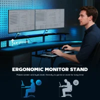 HOMCOM 79 inch Gaming Desk with RGB Lights, Computer Table with Power Outlets & USB Ports, Keyboard Tray and 2 Drawers, Black(m-6)