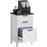 HOMCOM Vertical File Cabinet with 3 Drawers, Rustic Farmhouse Office Storage Cabinet for A4, Letter Size, Distressed White(m-11)