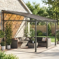 Outsunny 13' x 10' Lean to Gazebo, Hardtop Wall Mounted Outdoor Pergola with Polycarbonate Roof and Metal-Aluminium Frame(m-10)