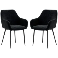 HOMCOM Dining Chairs Set of 2, Velvet-look Fabric Upholstered Kitchen Chairs with Backrest, Armrests and Steel Legs, Black(m-2)