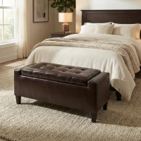 HOMCOM Storage Ottoman Bench, PU Leather Upholstered Bench with Tufted Design, Brown(m-10)