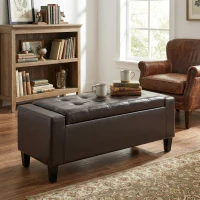 HOMCOM Storage Ottoman Bench, PU Leather Upholstered Bench with Tufted Design, Brown(m-12)