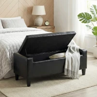 HOMCOM Storage Ottoman Bench, PU Leather Upholstered Bench with Tufted Design, Black(m-1)