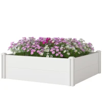 Outsunny Vinyl Raised Garden Bed Kit, 3 x 3 x 1ft Modular Elevated Garden Box with Slotting Legs and Open Bottom, White(m-2)