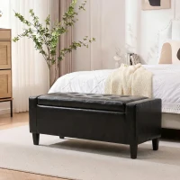 HOMCOM Storage Ottoman Bench, PU Leather Upholstered Bench with Tufted Design, Black(m-10)