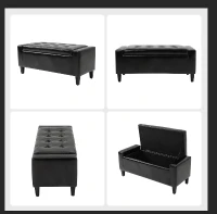 HOMCOM Storage Ottoman Bench, PU Leather Upholstered Bench with Tufted Design, Black(m-16)