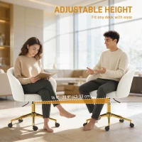 HOMCOM Office Chair, Teddy Fleece Upholstered Vanity Desk Chair, Cream White(m-7)