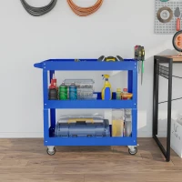 DURHAND 3 Tier Rolling Tool Cart with Wheels, 330 LBS Capacity Heavy Duty Utility Cart, Mobile Service Cart for Garage, Blue(m-7)