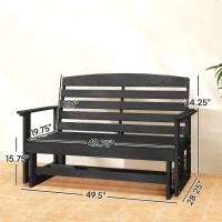 Outsunny Patio Glider Bench w/ HDPE Slatted Double Rocking Chair, Distressed Black(m-3)